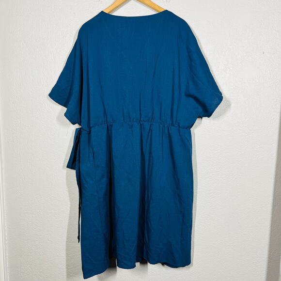NEW! Bloom Chic Navy Wrap Dress Short Sleeve Knee Length Blue Casual - 22/24 - Picture 5 of 5